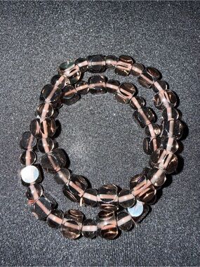 Authentic smokey quartz round and cubed style duo bracelet